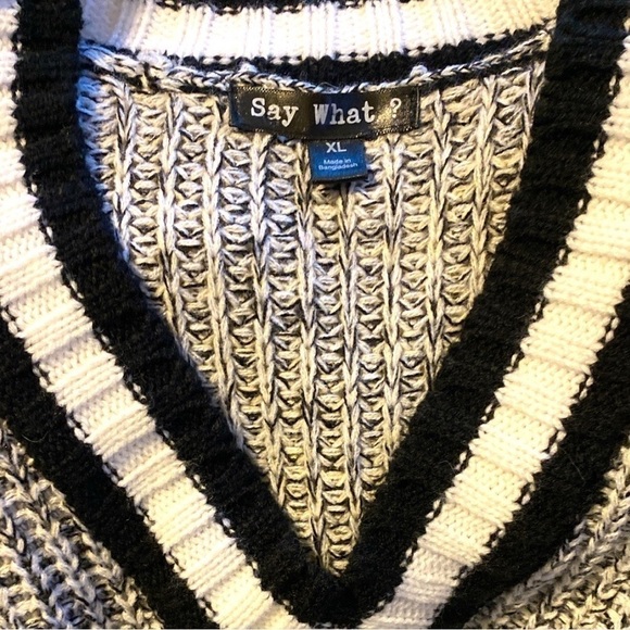 $5$ add on Say What? - black & white collegiate boyfriend sweater. Size X-Large - Picture 2 of 9